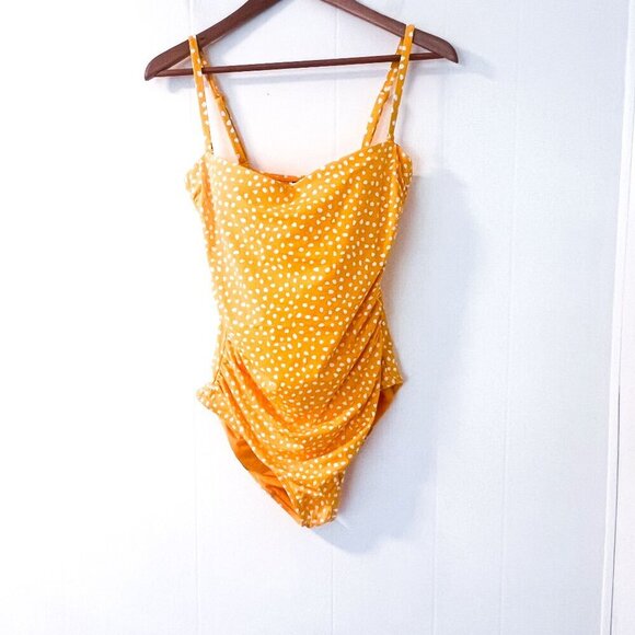 Nip Tuck Womens Yellow Nylon Blend Polka Dot Slimming One Piece Swimsuit Size 10 - Picture 2 of 11